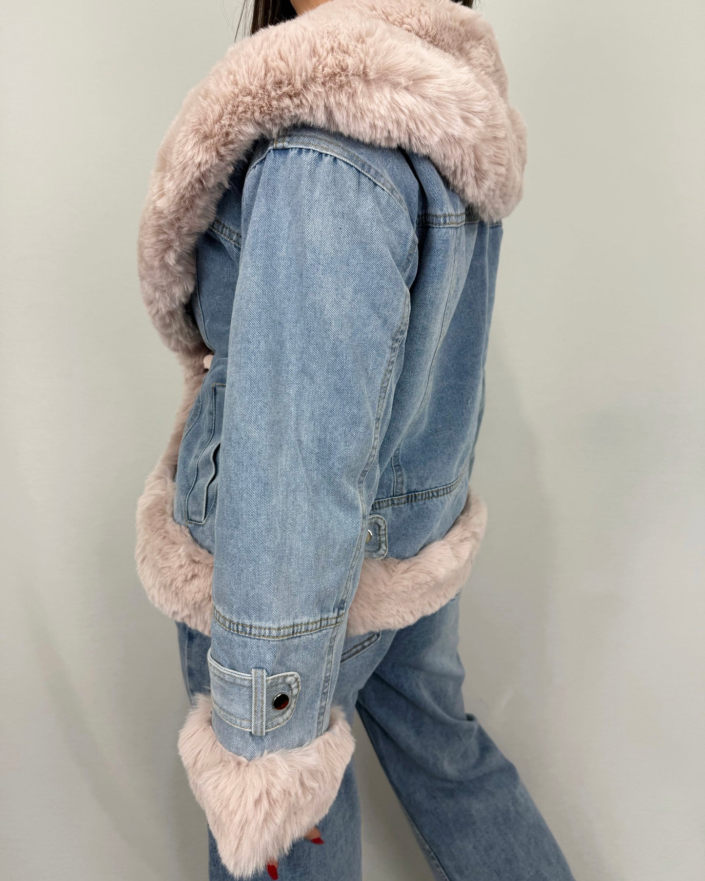 CHAQUETA DENIM PELO PINK