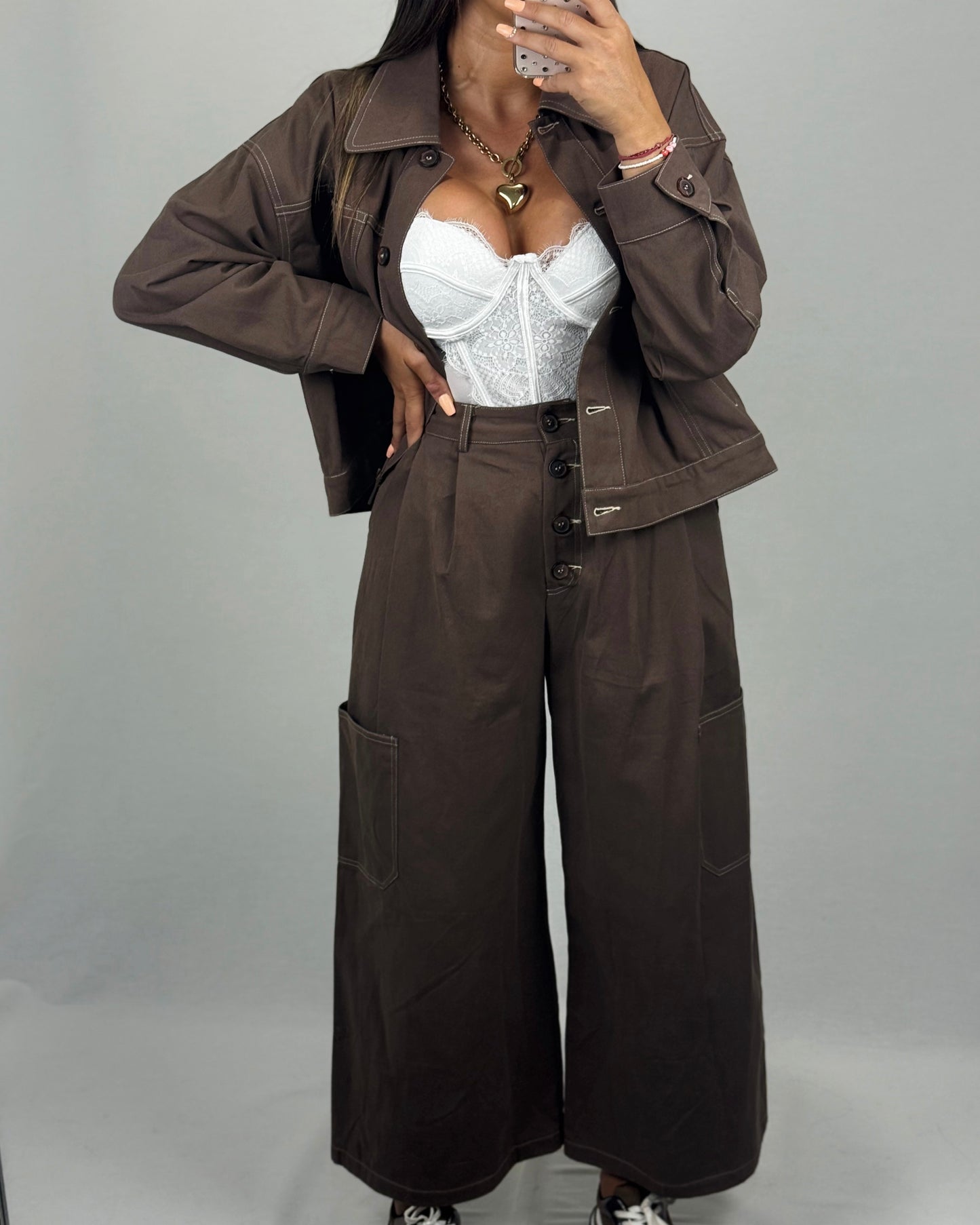 CONJUNTO DENIM MARRÓN