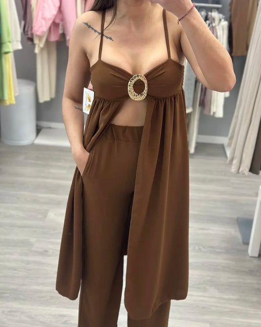 CONJUNTO GASA MARRÓN/ORO