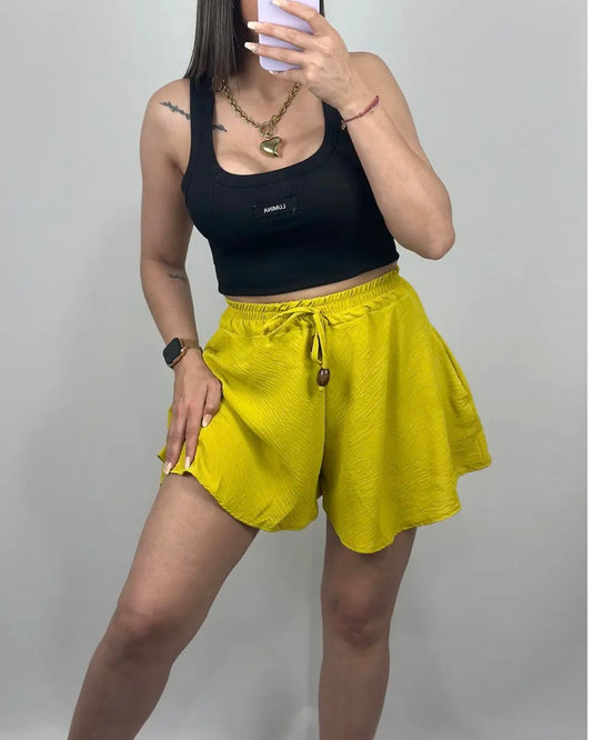 SHORT FLUIDO MOSTAZA