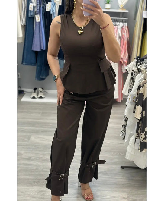 CONJUNTO CINTO MARRÓN LUM