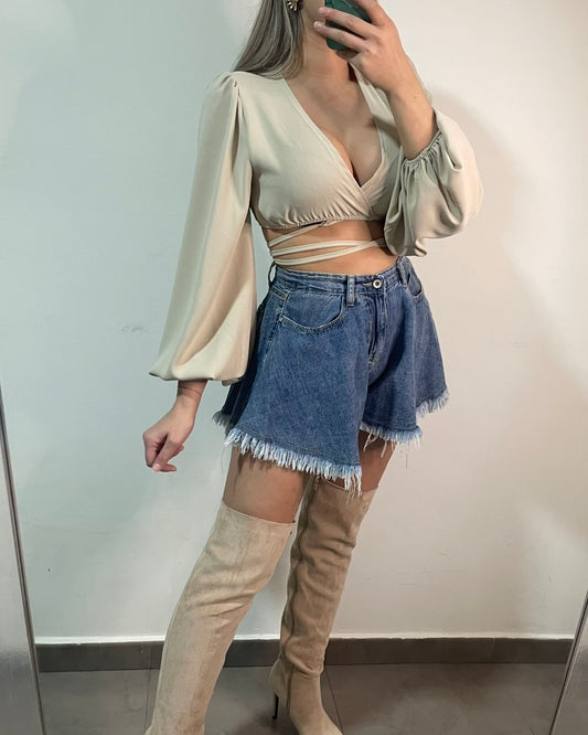 TOP MANGAS ABULLONADAS BEIGE