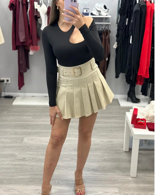 FALDA TABLAS POLIPIEL BEIGE
