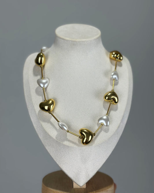 COLLAR CORAZONES PERLAS